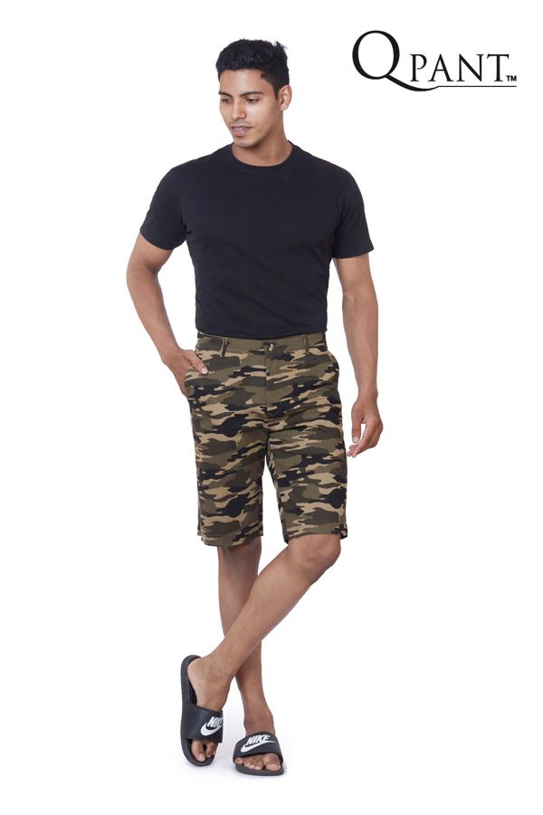 Model in camouflage casual shorts